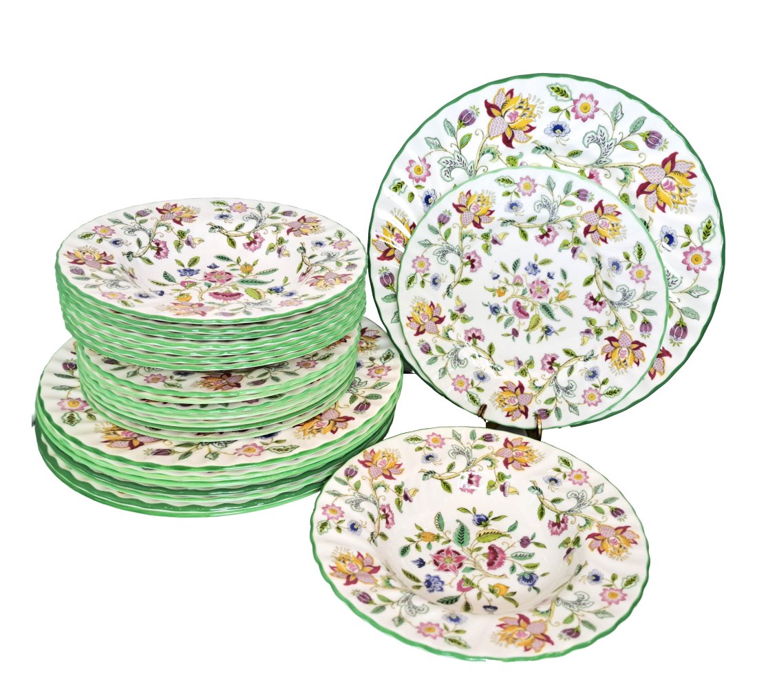 Minton Haddon Hall English Bone China Floral Dinnerware Dinner Salad Plate Soup Bowl Set: Described By:Ayanna HFA 2024x Title:Minton Haddon Hall English Bone China Floral Dinnerware Dinner Salad Plate Soup Bowl Set Description: Minton Haddon Hall English Bone China Floral Dinnerware Dinner