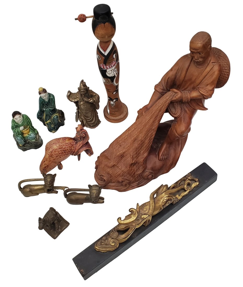 Estate Find Chinese Asian Lot Wood Brass Bronze Ceramic Soapstone Figures Lot of 10 (1 of 6)