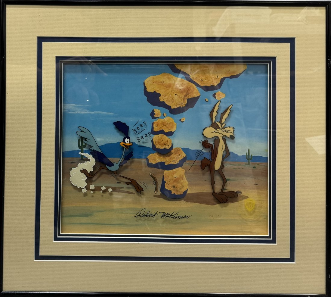 Robert McKimson Hand Painted Autographed Animation Cell Warner Bros. Wile E. Coyote Road Runner (1 of 9)