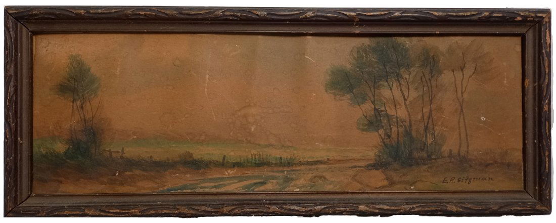 Edward R. Sitzman Signed Long Watercolor Landscape Painting (1 of 5)