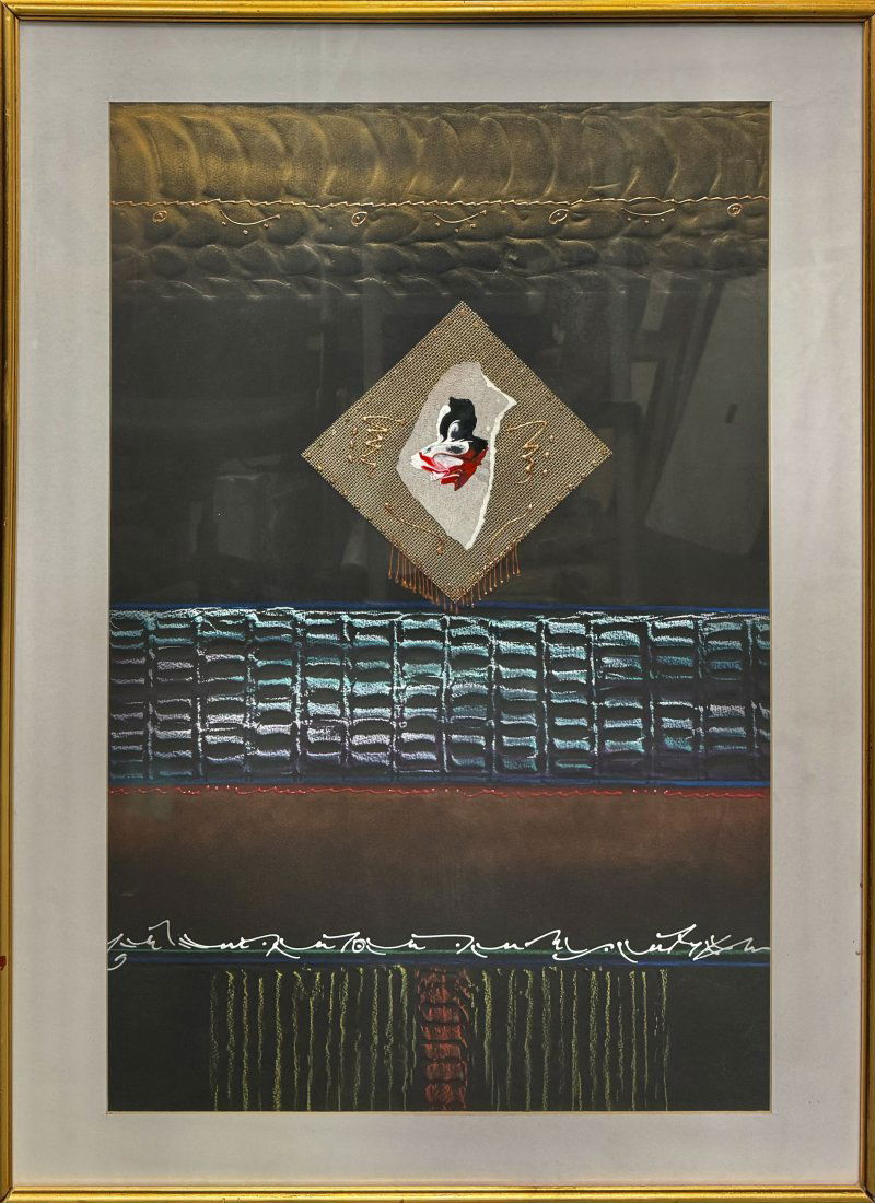 Large Davis Signed Mixed Media on Paper Abstract Embossed Collage Painting (1 of 7)