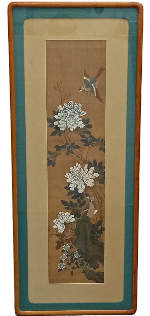 Antique Hand Painted Silk Embroidery Botanical Pincushion Bird And Flower Asian Panting (1 of 4)