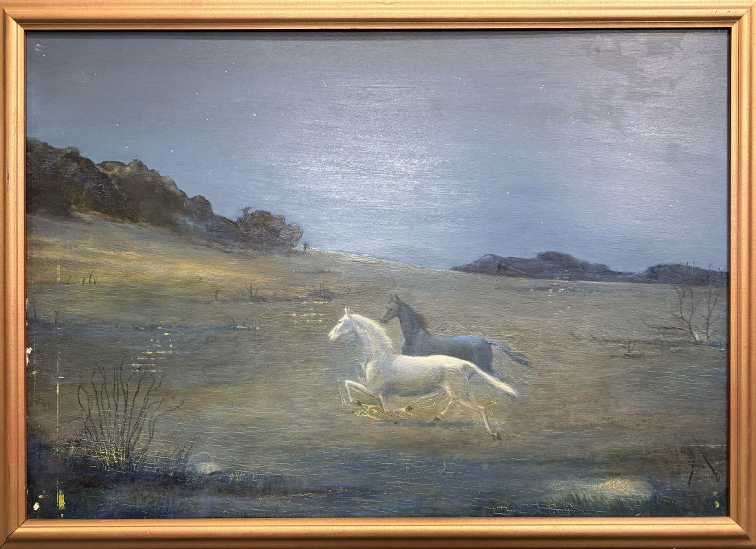 S. Filié Signed Large Nighttime Equestrian Oil on Board Painting Framed (1 of 10)