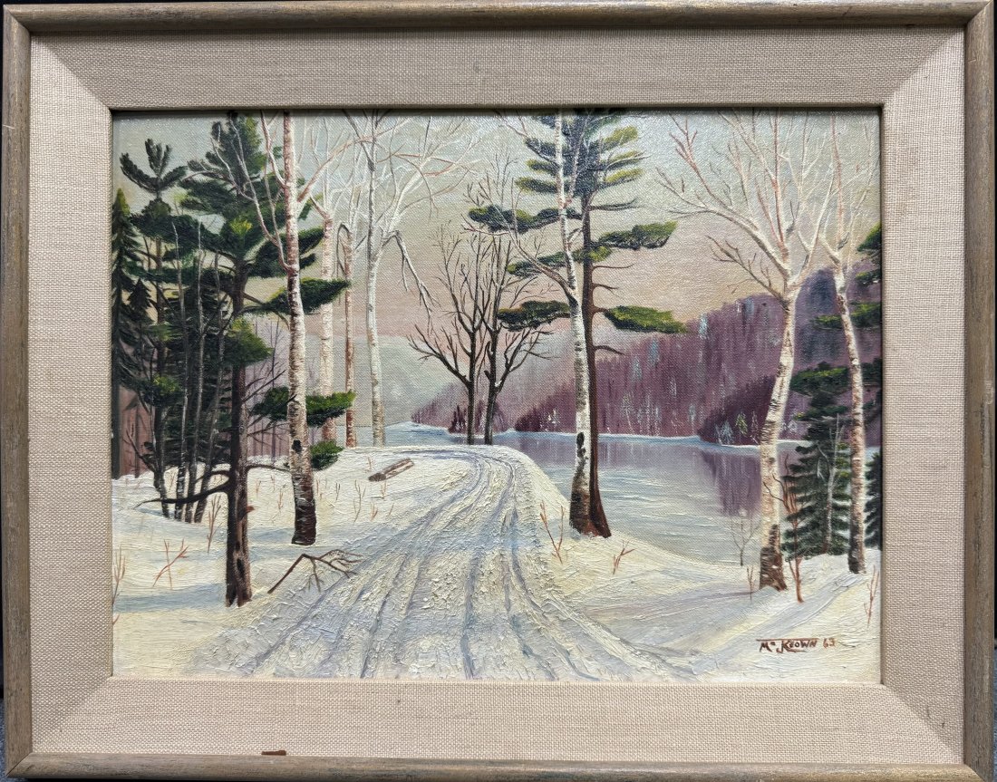 Geraldine McKeown Signed Oil on Canvas Snowy Road Through the Meadows 1963: Described By:Sam HFA 2024X Title: Geraldine McKeown Signed Oil on Canvas Snowy Road Through the Meadows 1963 Description:Geraldine McKeown Signed Oil on Canvas Snowy Road Through the Meadows 1963. Sig