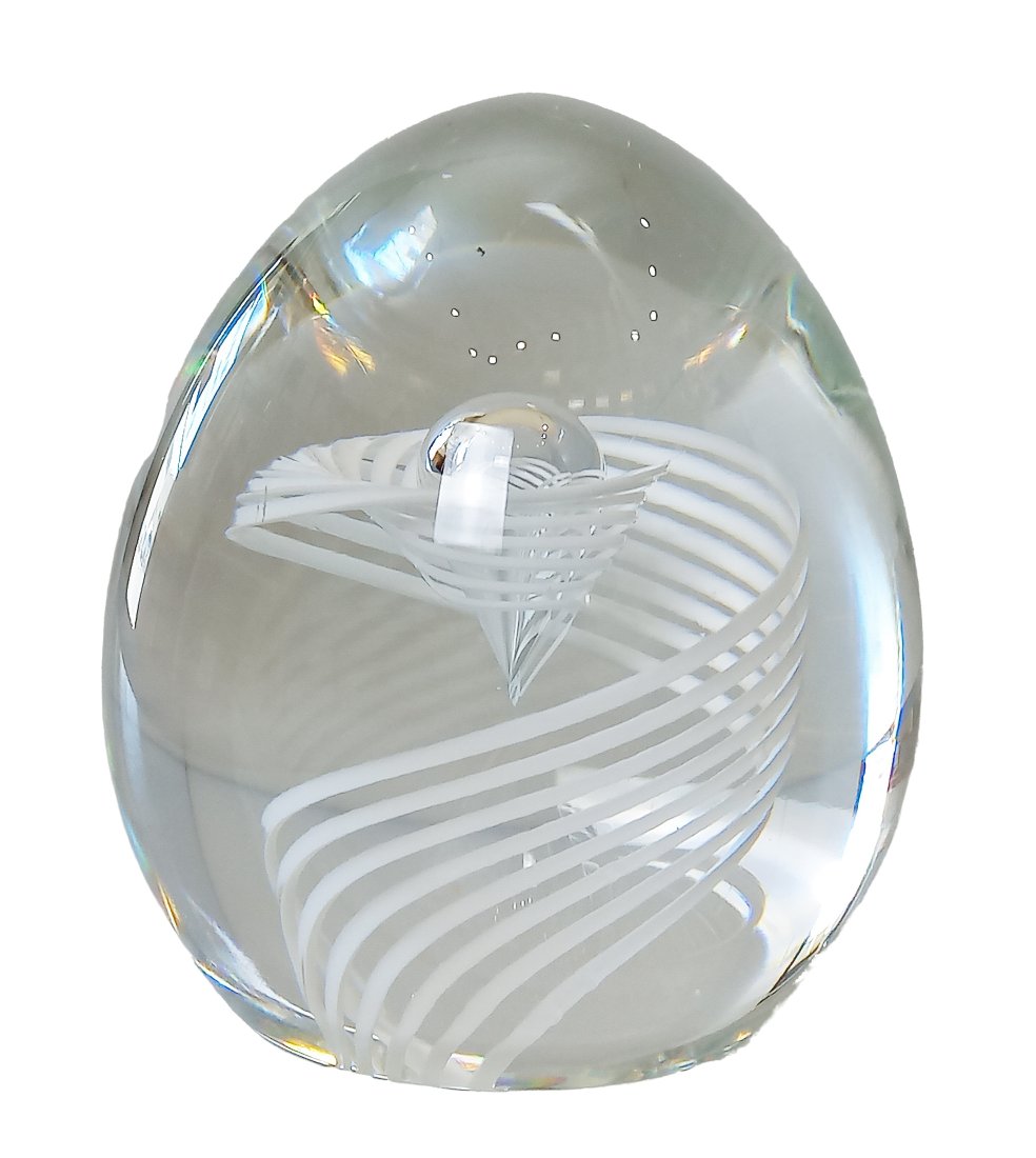 Signed Steuben George Thompson Design White Swirl Heavy Glass Bubble Egg Paperweight (1 of 6)