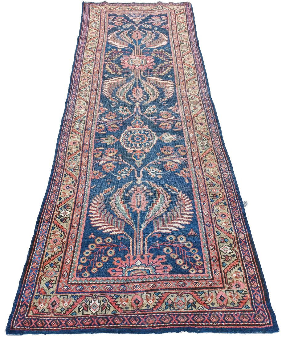 Long Persian Oriental Antique Blue Red Coral 12’1”x 3’7” Runner Carpet Rug (1 of 7)