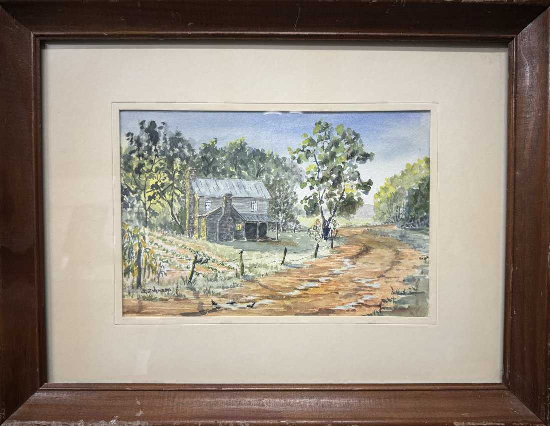 Sharon Johnson 1988 Signed Original Watercolor Landscape Painting Farmhouse Americana Scene: Title:Sharon Johnson 1988 Signed Original Watercolor Landscape Painting Farmhouse Americana Scene Description: Sharon Johnson 1988 Signed Original Watercolor Landscape Painting Farmhouse Americana Sce