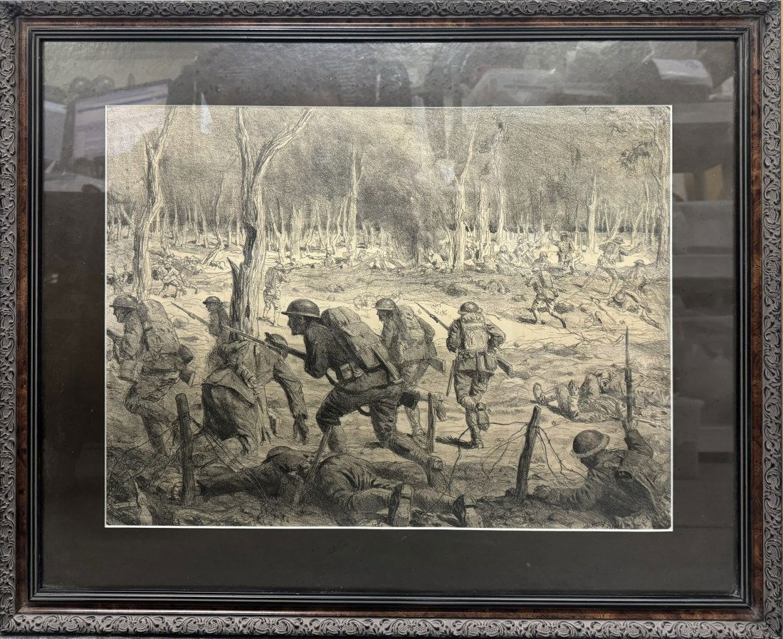 Signed 1925 WWI Storming the Trenches Etching Engraving (1 of 9)