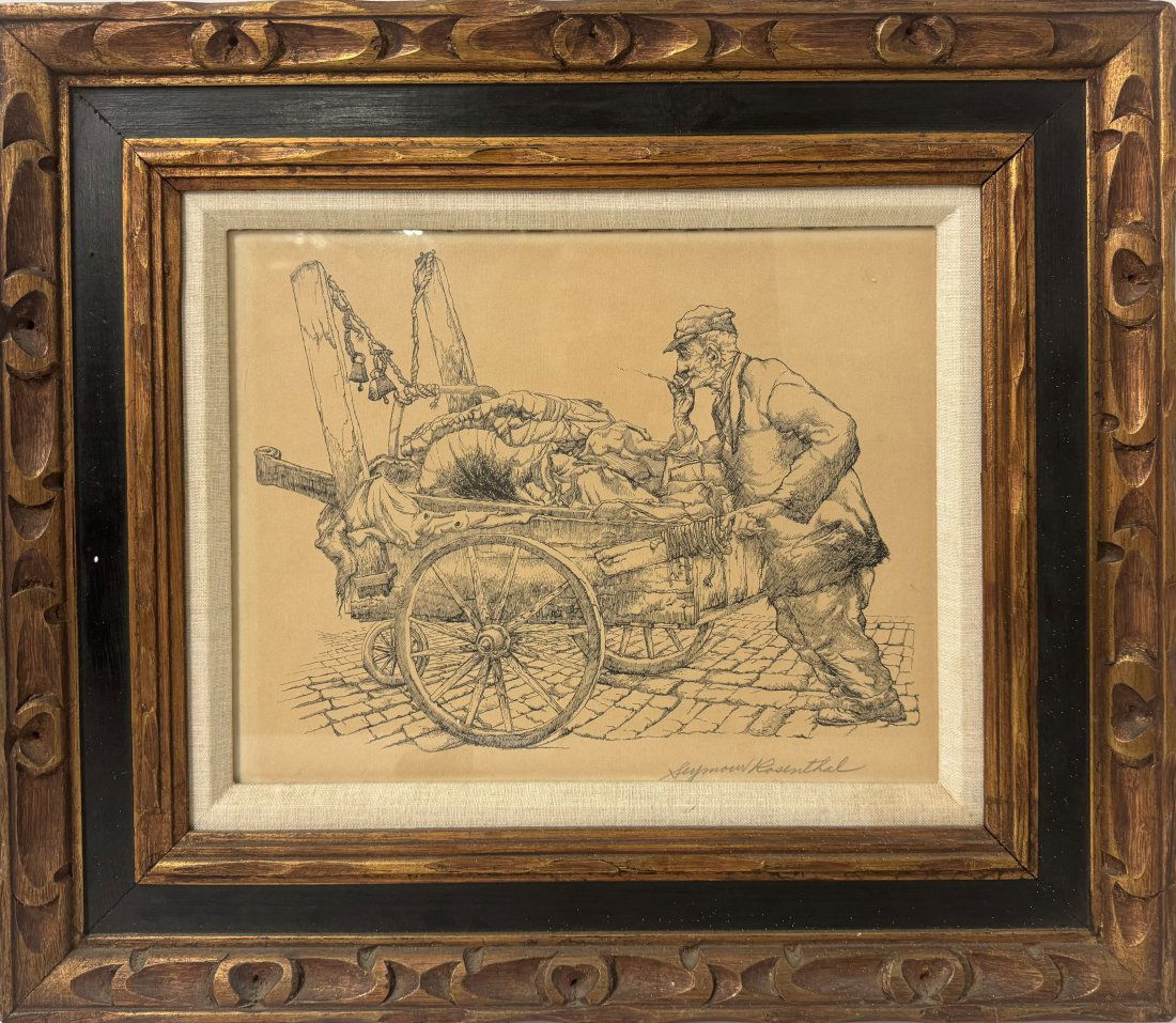 Seymour Rosenthal Pencil Signed Rag Vendor with Cart Etching Depression Era Artwork (1 of 8)