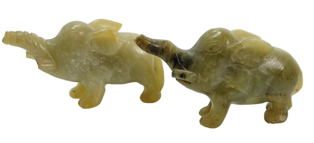 Pair of 2 Small Celadon Jade Elephant Wild Animal Figurines Statues Paperweights: Title:Pair of 2 Small Celadon Jade Elephant Wild Animal Figurines Statues Paperweights w/ Wooden Stands Description: Pair of 2 Small Celadon Jade Elephant Wild Animal Figurines Statues Paperweights Ty