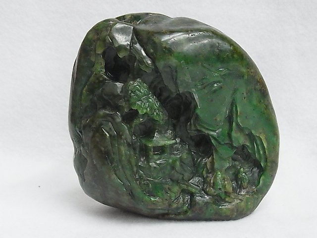 Chinese Old Carved Jade Scholar Stone Viewing Rock: Chinese Old Carved Jade Scholar Stone Viewing Rock Relief Recessed Mountain Landscape Flying Crane CNX 636_1816 Description: Chinese Old Carved Jade Scholar Stone Viewing Rock Relief Recessed Mountain