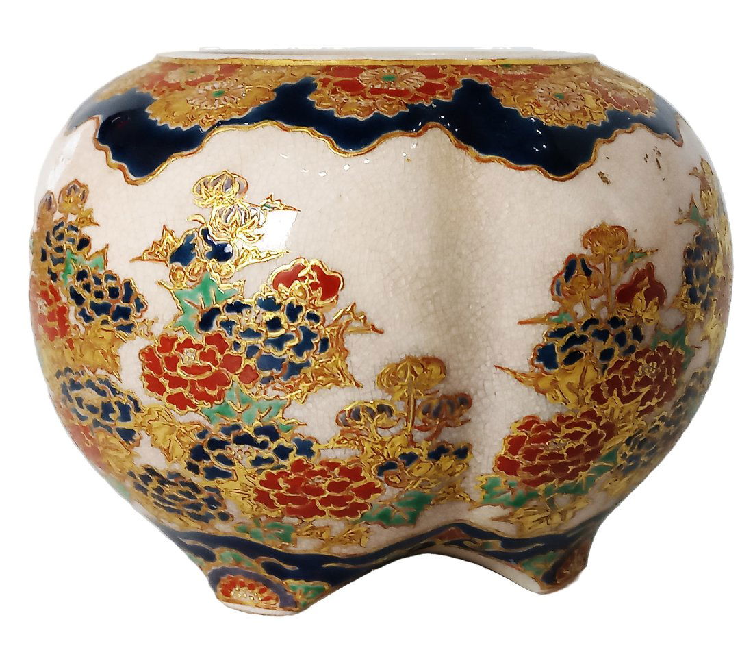 Vintage Signed Satsuma Japanese Gilt Pottery Vase Floral Character Mark WDC Gallery Owner Estate (1 of 9)