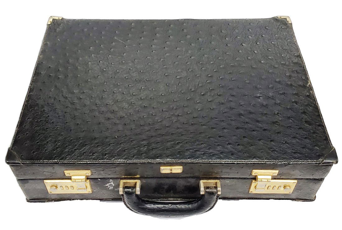 Genuine Gucci Italian Luxury Black Ostrich Leather Vintage Hard Case Briefcase (1 of 10)