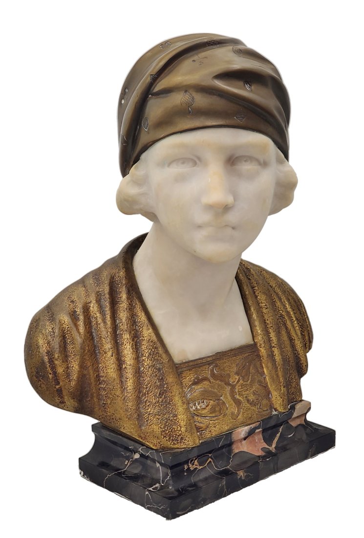 Kirstie Alley Estate Large Antique Heavy Carved Alabaster Bust Beaux Arts Bronzed Patina COA (1 of 7)