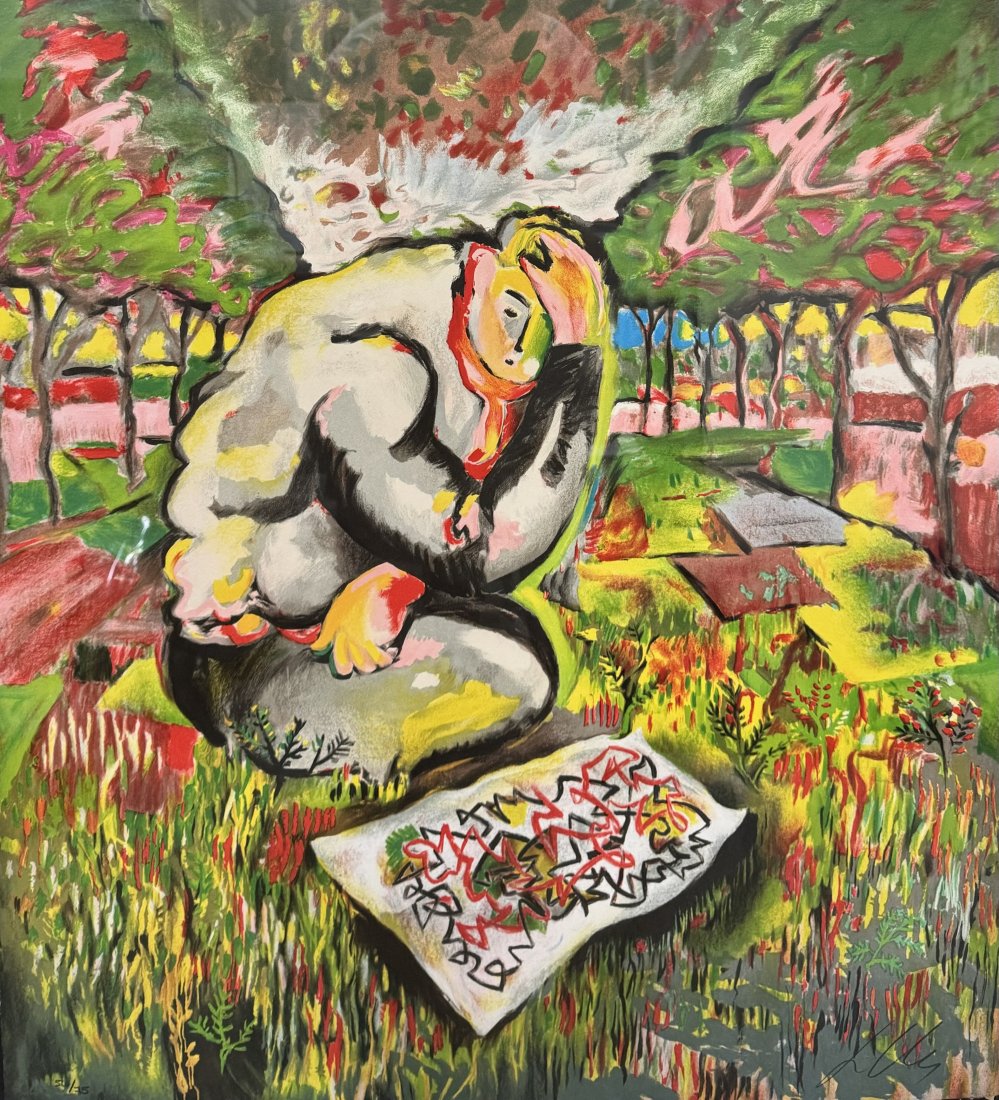 Road Concern by Sandro Chia 1990: Described By:Sam HFA 2024X Title:Road Concern by Sandro Chia 1990 Description: “Road Concern” by Italian artist Sandro Chia. Hand-signed in lower right corner, and serialized 56/75. Incredibly