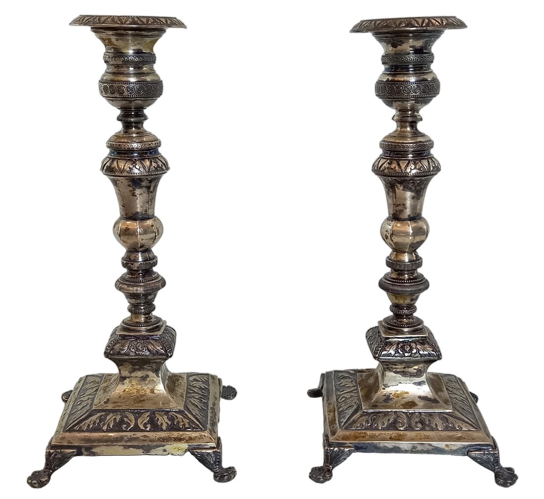 Signed Antique Portuguese 925 Sterling Silver Pair Of Candlestick Holders 17th Or 18th Century (1 of 10)
