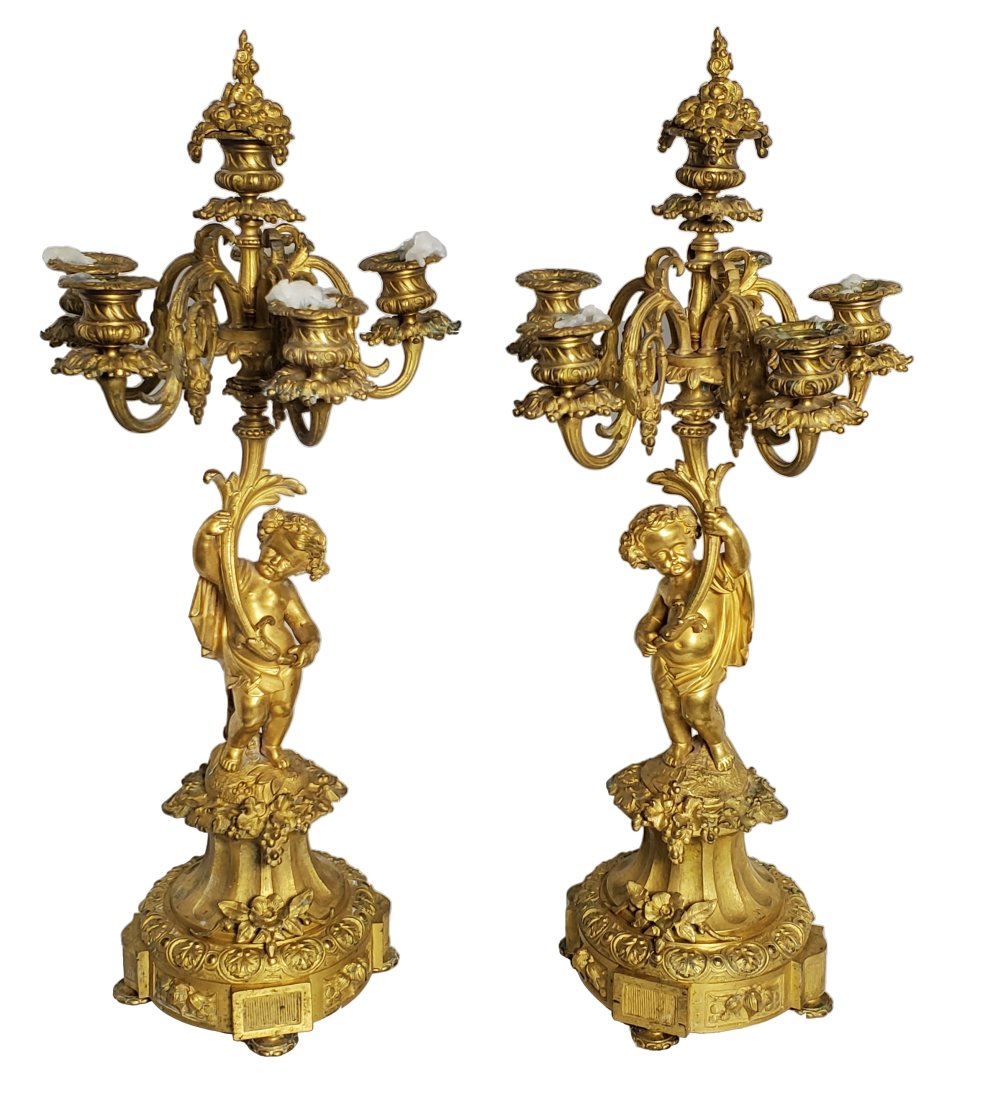 Kirstie Alley Estate Cherub Candelabra Pair Large Figural Gilt Old Continental 6 Light COA (1 of 7)