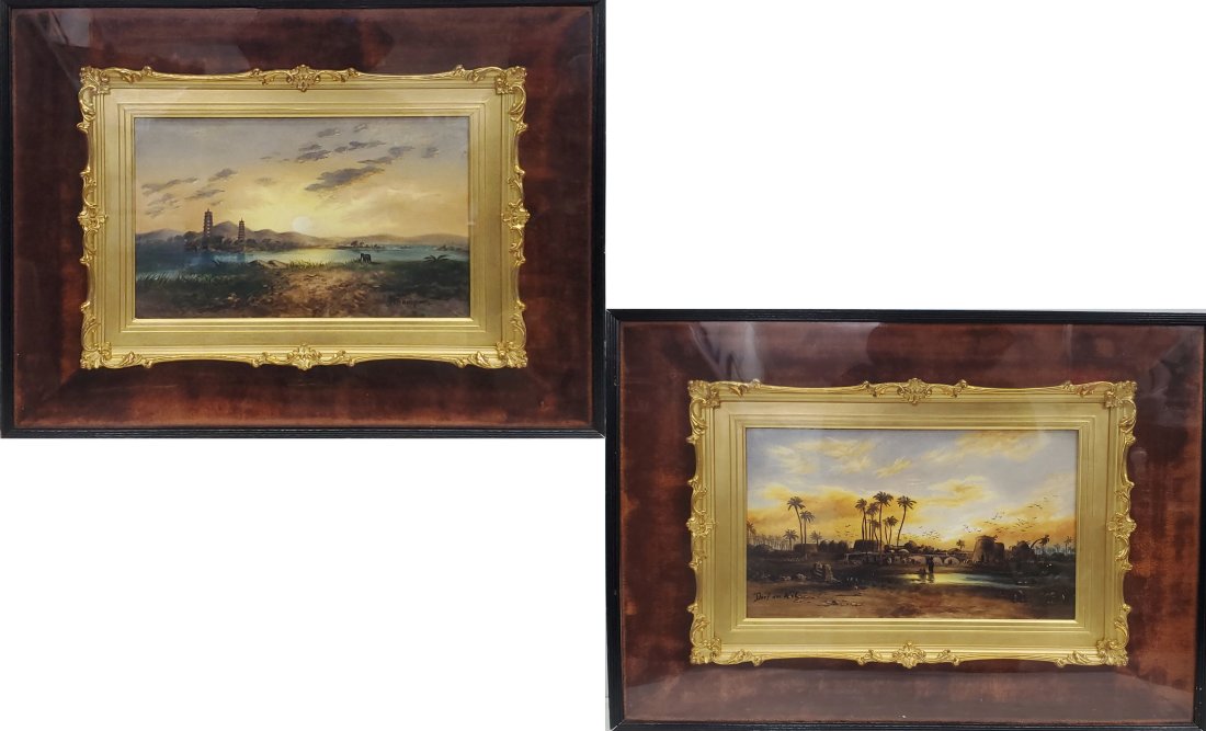 Pair Porcelain Plaques Hand Painted Berlin Manner Grand Tour Landscape Paintings (1 of 11)