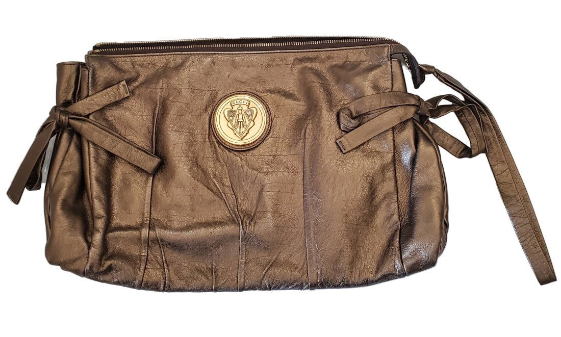 Kirstie Alley Estate Gucci Italian Bronze Leather Clutch Purse COA (1 of 6)
