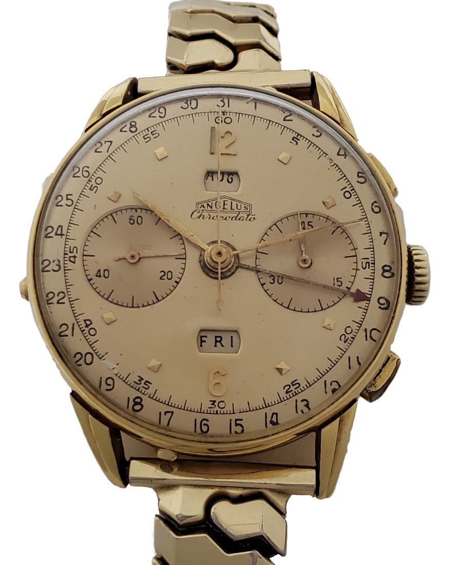 Rare Angelus Chronodate 14k Gold Chronograph Triple Calendar Vintage Mens Watch (1 of 7)