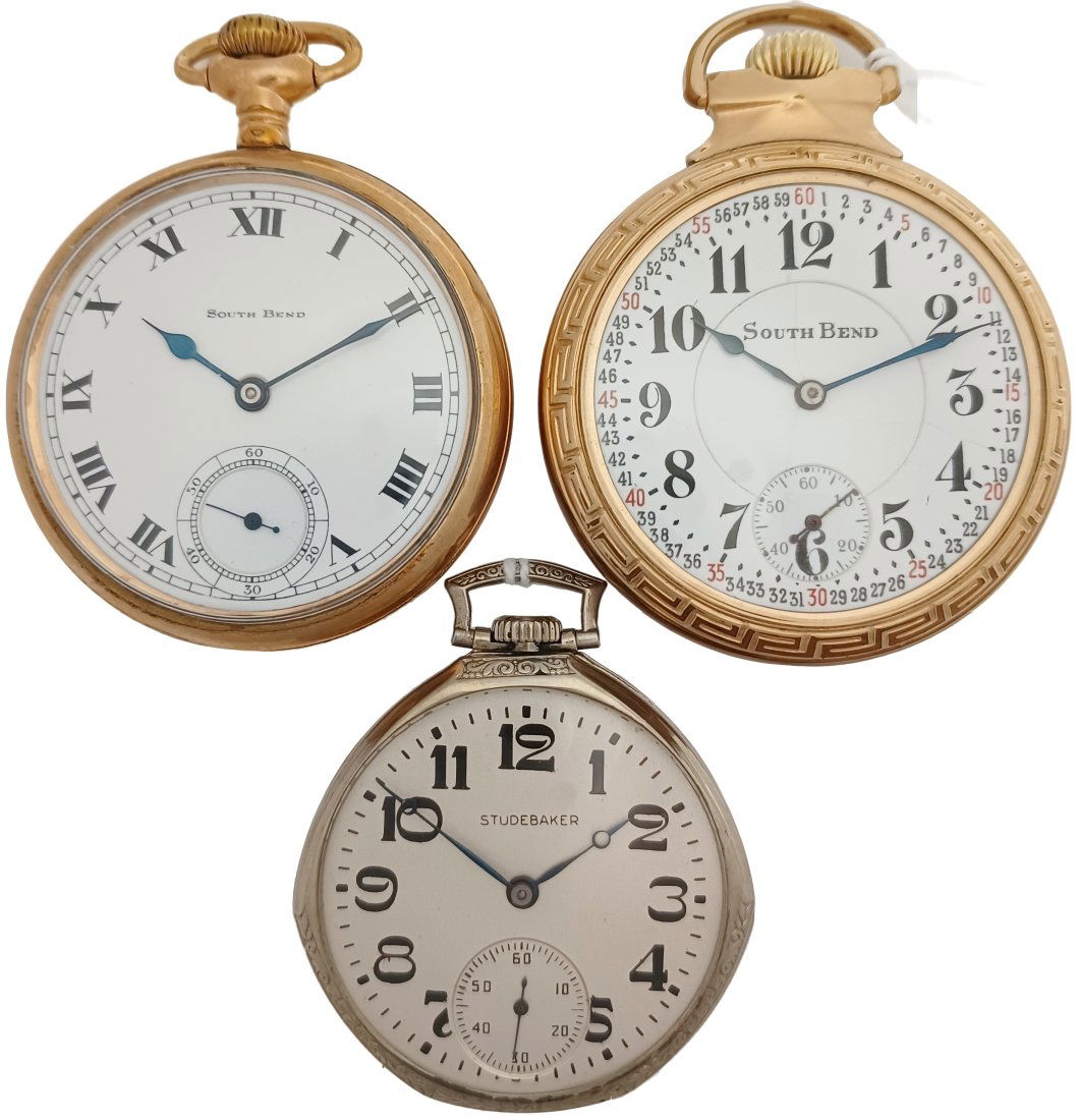 Antique High Grade South Bend Watch Co Studebaker Lot of 3 Openface Running Mens Pocket Watches (1 of 4)