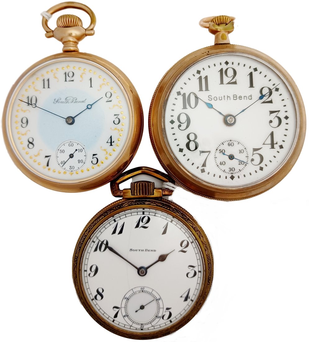 Lot of 3 Mens Antique South Bend Watch Co Openface Running Vintage Pocket Watches (1 of 4)