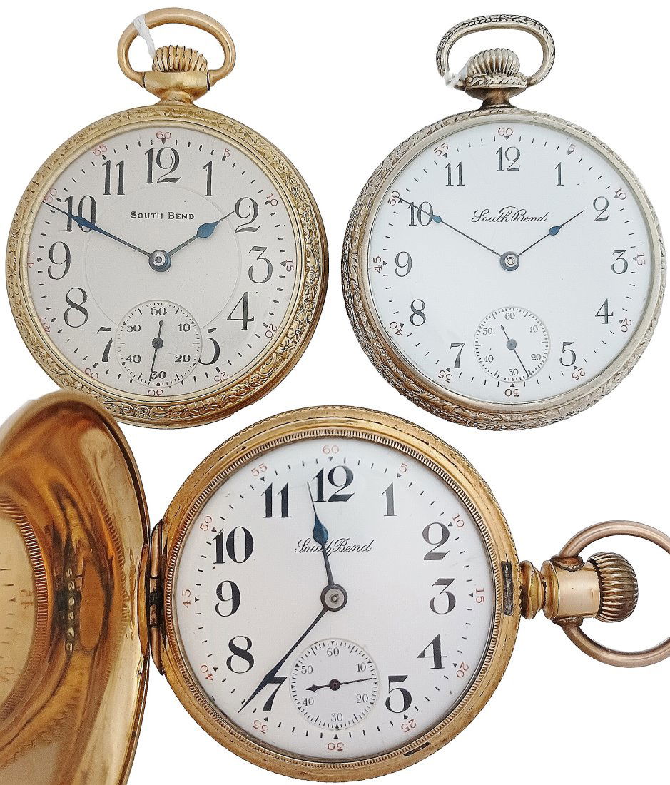 Lot Of 3 High Grade Antique South Bend Mens Hunter & Openface Running Pocket Watches (1 of 7)