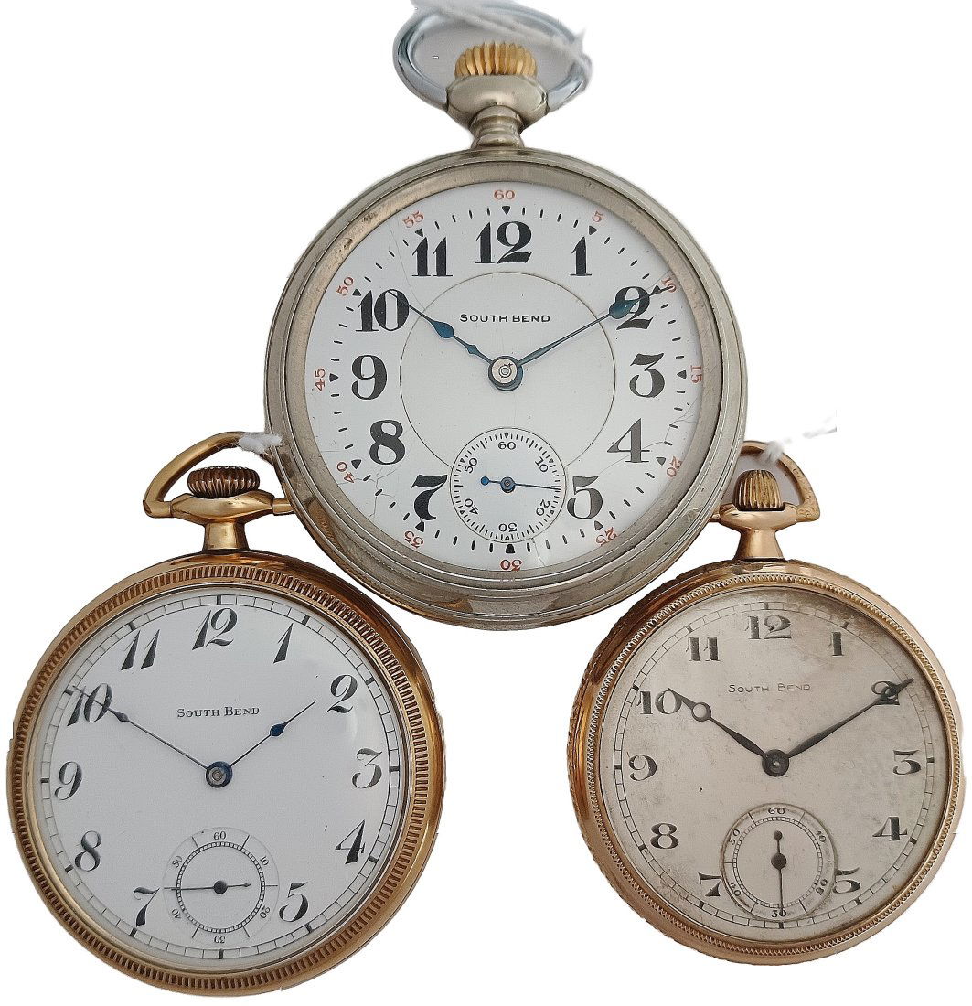 Lot Of 3 Antique South Bend Watch Co High Grade Mens Openface Running Pocket Watches (1 of 4)