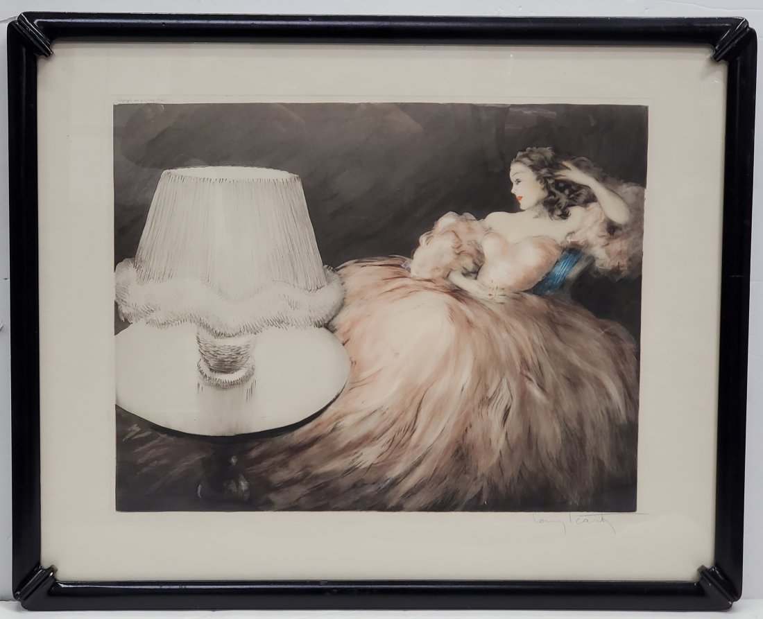 Louis Icart Signed Brunette Woman Boudoir Lamp Color Etching Paris 1948: Described By:Michelle NOED DBJQ Title:Louis Icart Signed Brunette Woman Boudoir Lamp Color Etching Paris 1948 Description: Louis Icart Signed Brunette Woman Boudoir Lamp Color Etching Paris 1948 Signa