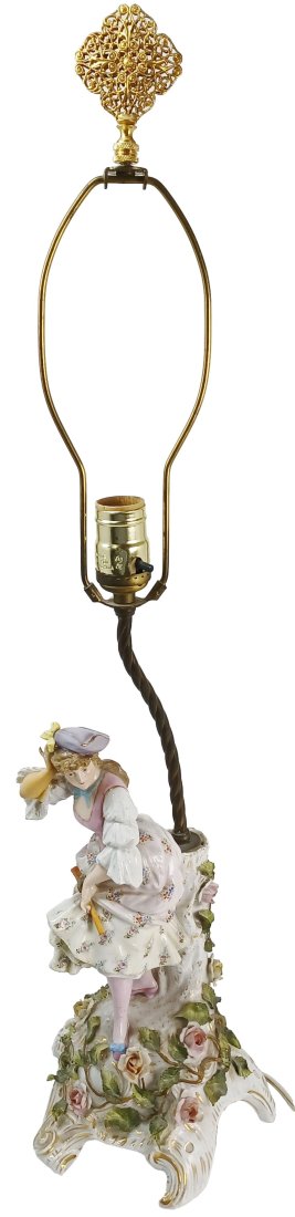 Antique Meissen Porcelain German Figural Floral lady Working Lamp (1 of 7)