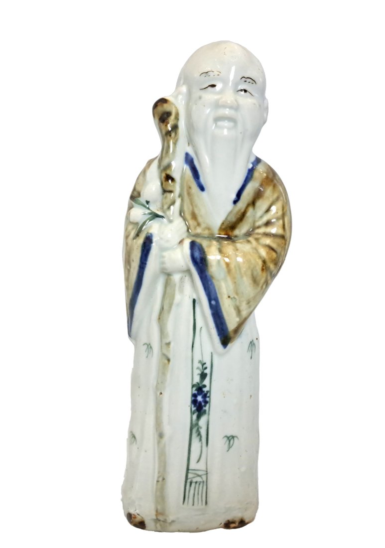 Signed Old Chinese Porcelain Immortal Statue Deity Blue White Green Figure 2 Character Mark (1 of 7)