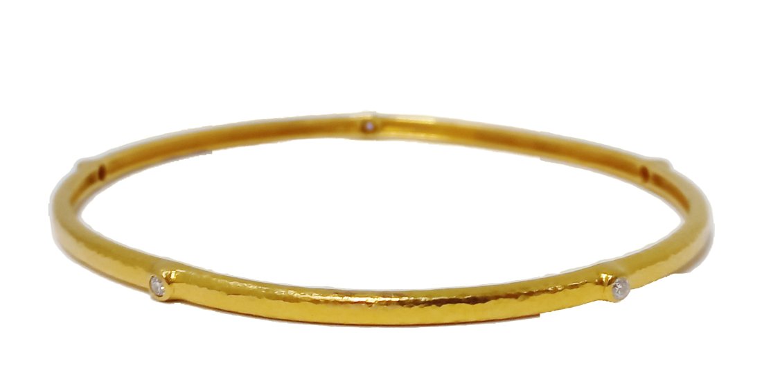 Signed Numbered Gurhan Diamond 23K Gold Round Stacking Bangle: Described & Photographed By: Kristina HFA DT56296 NFOED Title: Signed Numbered Gurhan Diamond 23K Gold Round Stacking Bangle Description:Signed Numbered Gurhan Diamond 23K Gold Round Stacking Bangle