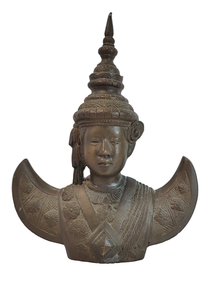 Old Chinese Tibet Nepal Bronze Head Bust Deity Monk Priest Noble Finial Mount Statue Sculpture Figu (1 of 6)