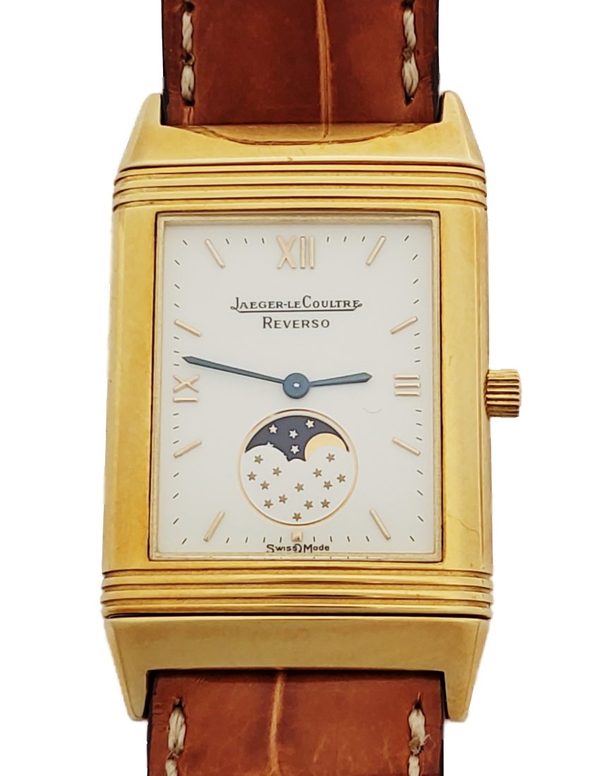 Rare Moonphase Jaeger LeCoultre Reverso 18k Gold Ref 250.1.08 Mens Reversible Watch Papers (1 of 8)