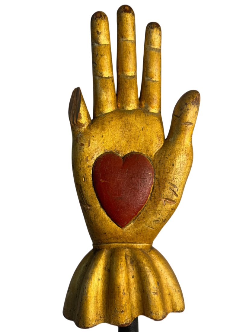 Victorian Odd Fellows Carved and Painted Wood Ceremonial Heart-in-Hand Warden’s Staff Circa 1890 (1 of 16)