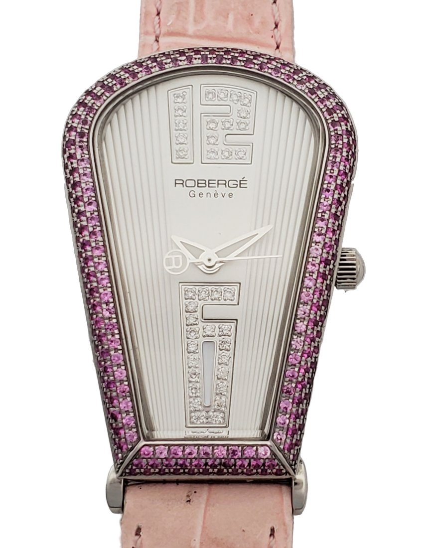Scarce Roberge Diamond Pink Sapphire Erotic Lyra Ladies Swiss Large Watch: Described By:Michelle NEDD 56328 Title:Scarce Roberge Diamond Pink Sapphire Erotic Lyra Ladies Swiss Large Watch Description: Scarce Roberge Diamond Pink Sapphire Erotic Lyra Ladies Swiss Large Watch