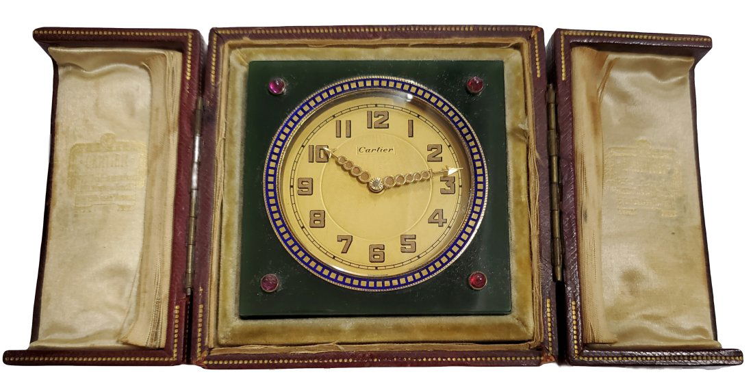 Cartier Jade Ruby Gold Enamel Art Deco Clock Box (1 of 8)