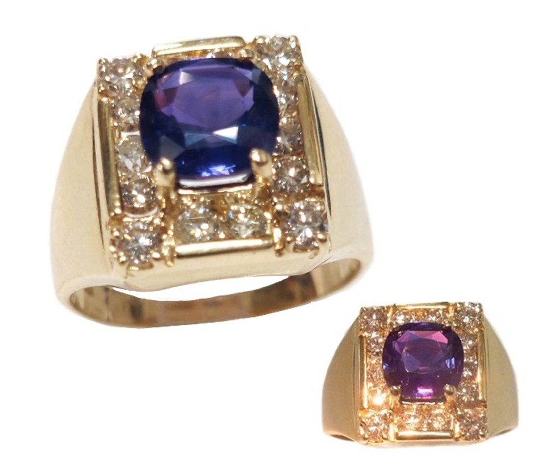 GIA 2.79ct Natural No Heat Cushion Cut Color Change Sapphire 14k Gold Diamond Mens Ring 10 grams w/ (1 of 12)