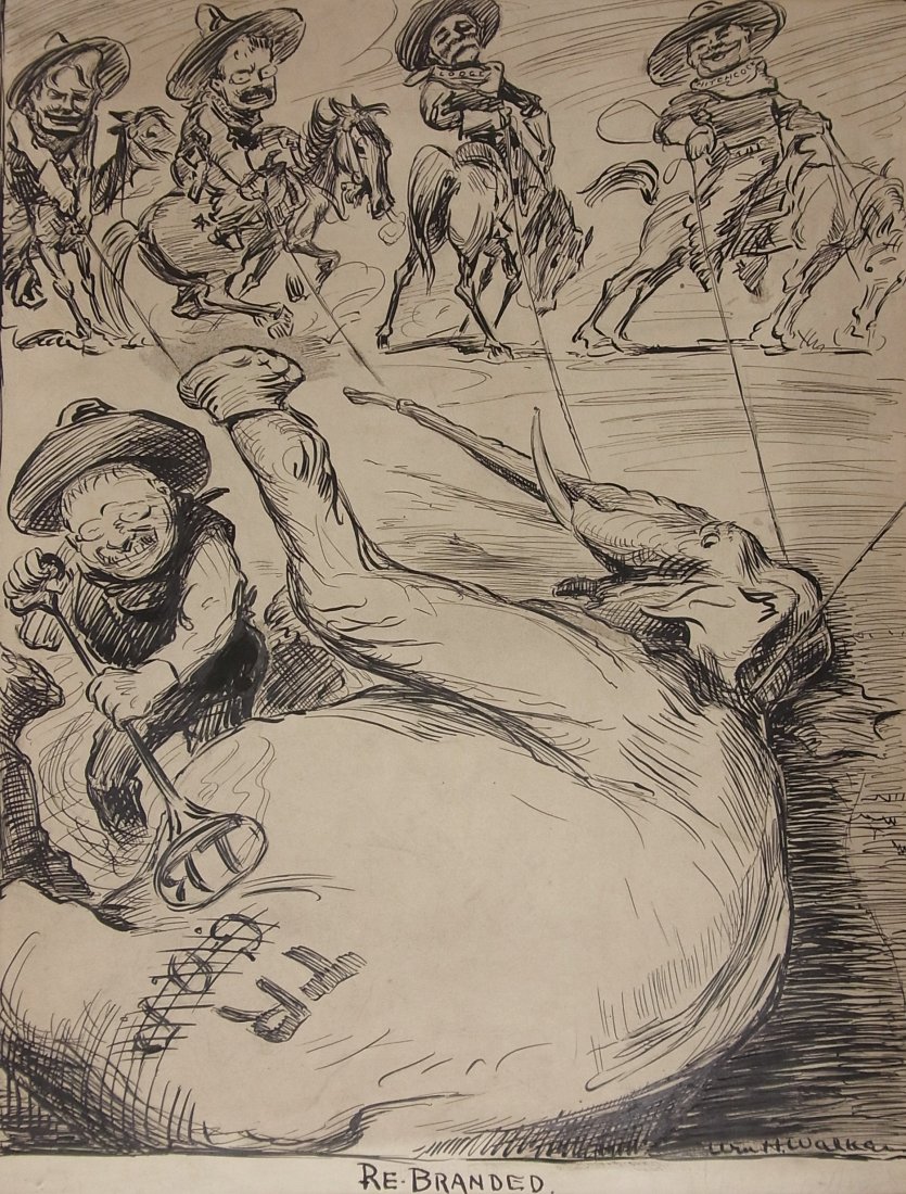 Teddy Roosevelt rough rider bull moose LIFE Lodge: Life magzine editorial Roosevelt Rough riders. Henry Cabot lodge and Gilbert hitchcock (note bandanas) Prestigious Charles L. Howard Collection William H. Walker Re-Branded Teddy Roosevelt G.O.P. Roug
