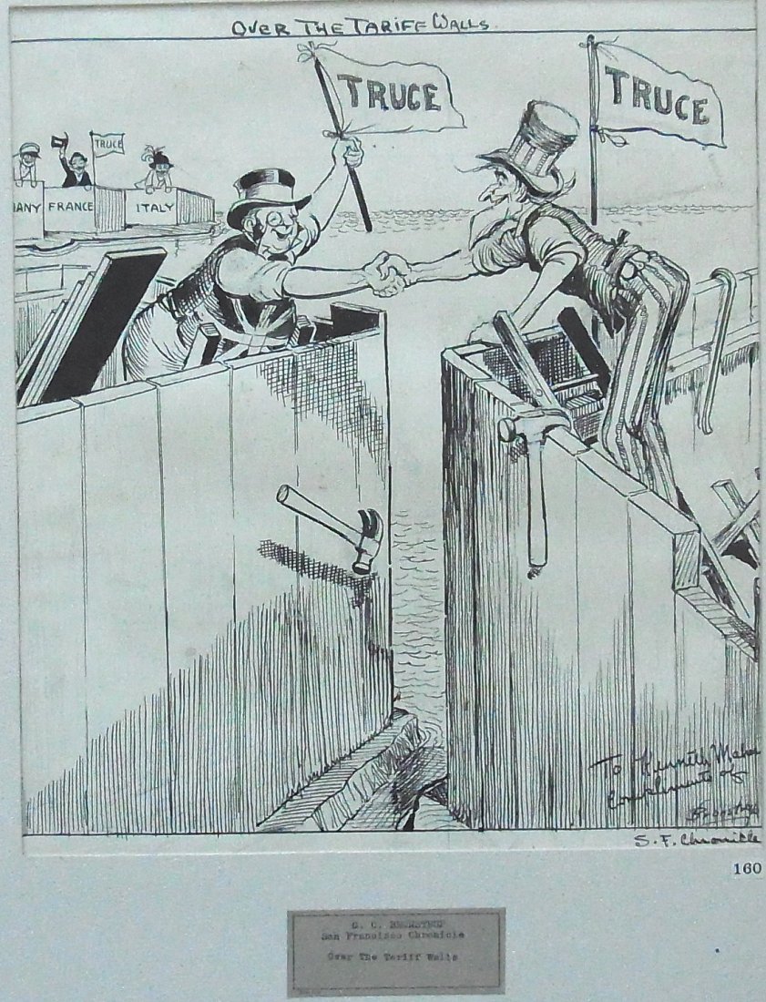 Bronstrup San Francisco Chronicle 1933 “Over The Ta: Clh263 Prestigious Charles L. Howard Collection G. C. Bronstrup San Francisco Chronicle 1933 “Over The Tariff Walls” depicting a Truce between Uncle Sam and the European Nations Germany France and