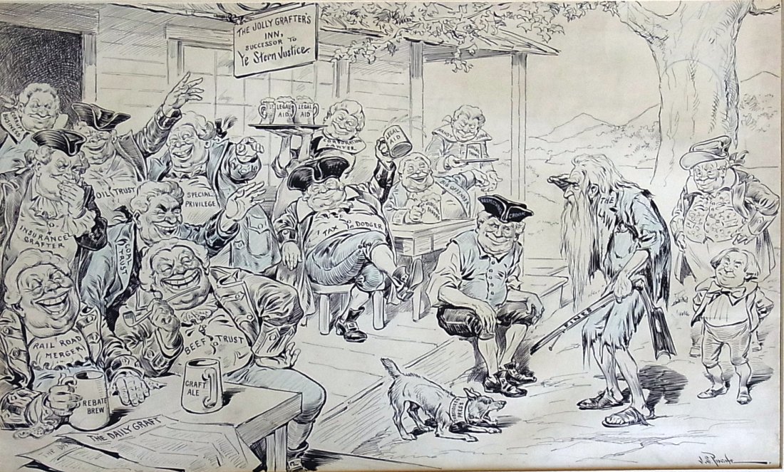 John Pughe Railroad Beef Trust Insurance Graft Puck: John Pughe Railroad Beef Trust Insurance Graft Puck Magazine 1907 Weak Winkle Uncle Sam Respectable Crook Subsidized Press Stunning Art Institute Chicago Exhibited “The Return of Rip Van Winkle” E