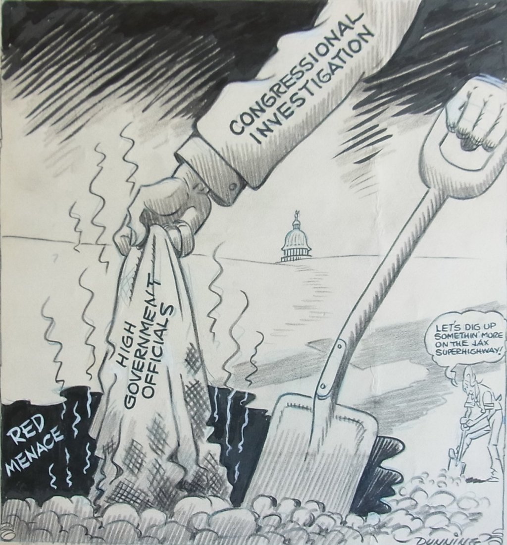 Marshall Dunning Jacksonville Journal Florida FL Fl: Marshall Dunning Jacksonville Journal Florida FL Fla. Artist Communism McCarthyism JAX Superhighway 1948 Editorial Original Political Illustration Cartoon Newspaper Pen and Ink Drawing Description: Ma