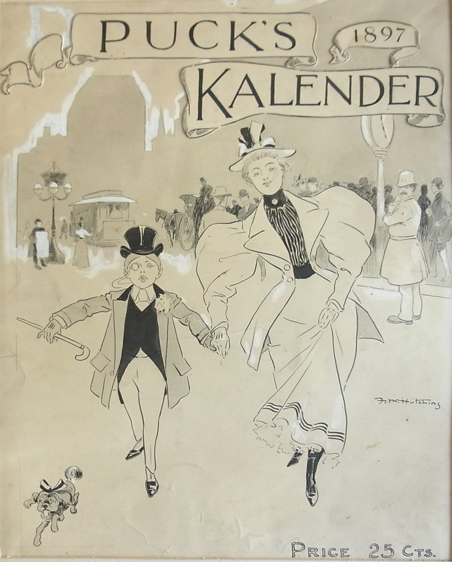 F M Hutchins Frank Marion Puck Cover 1897 kalender : F M Hutchins Frank Marion Puck Cover 1897 kalender Calendar Editorial Original Political Illustration Cartoon Newspaper Pen and Ink Drawing Description: F M Hutchins Frank Marion Puck Cover 1897 kalen