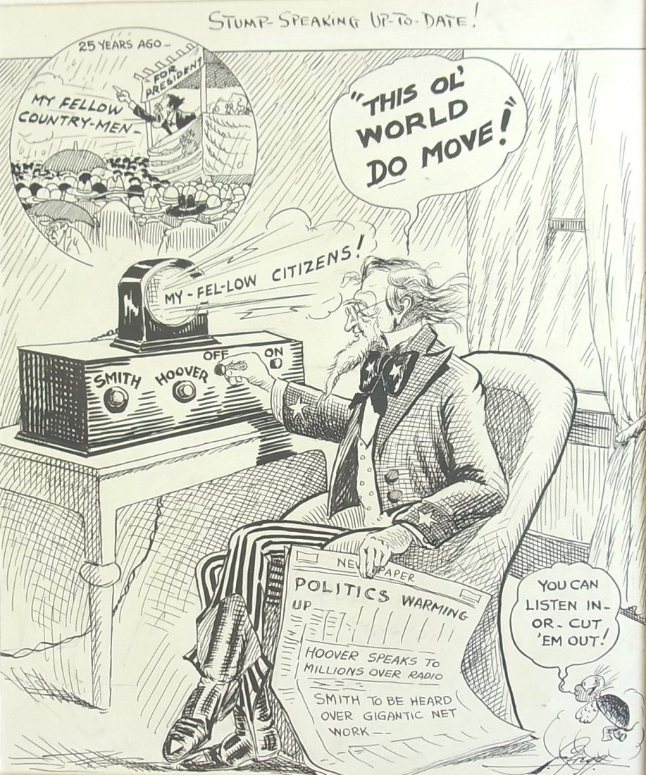 Lewis C. Gregg Atlanta Constitution Smith versus Ho: Lewis C. Gregg Atlanta Constitution Smith versus Hoover Election of 1928 Stump Speaking Original Political Illustration Cartoon Newspaper Pen and Ink Drawing Description: Lewis Greg Atlanta Constituti