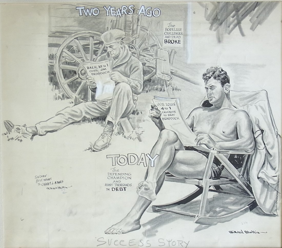 Stunning Joe Louis Historical Willard Mullin rise : Stunning Joe Louis Historical Willard Mullin rise to fame Boxing sports sporting Editorial Original Political Illustration Cartoon Newspaper Pen and Ink Drawing Large Description: Stunning Joe Louis H