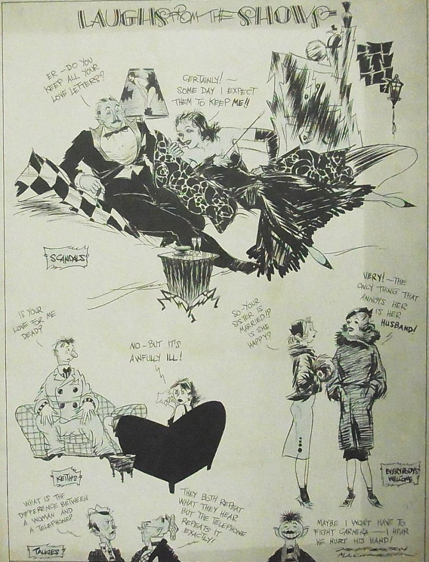Machamer Thomas Jefferson Fashion California Artis: Machamer Thomas Jefferson Fashion California Artist 1920’s Benday Laughs From The Shows Editorial Original Illustration Cartoon Newspaper Pen and Ink Drawing Description: Machamer Thomas Jefferso