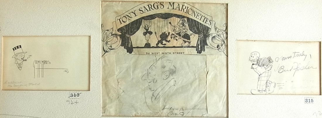 3 Original Cartoons George Mcmanus Bud Fisher and : 3 Original Cartoons George Mcmanus Bud Fisher and Tony Sarg Marionettes Jiggs Bringing Up Father Mutt And Jeff Editorial Original Illustration Cartoon Newspaper Pen and Ink Drawing Description: 3 Orig