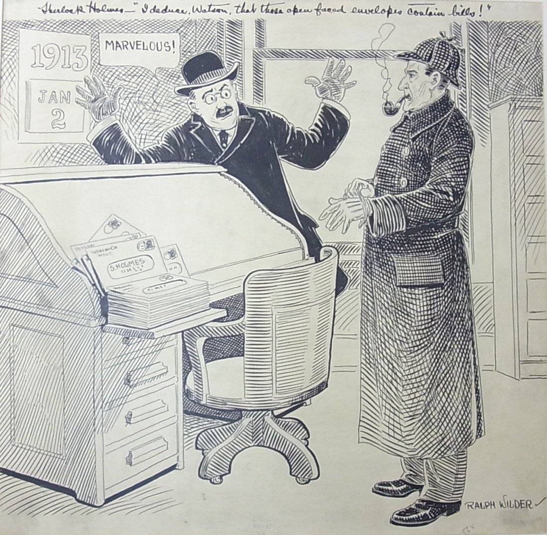 Ralph Wilder 1913 Indianapolis News Sherlock Holme: Ralph Wilder 1913 Indianapolis News Sherlock Holmes & Watson Editorial Original Political Illustration Cartoon Newspaper Pen and Ink Drawing Descri ption: Ralph Wilder 1913 Indianapolis News Sherlock 