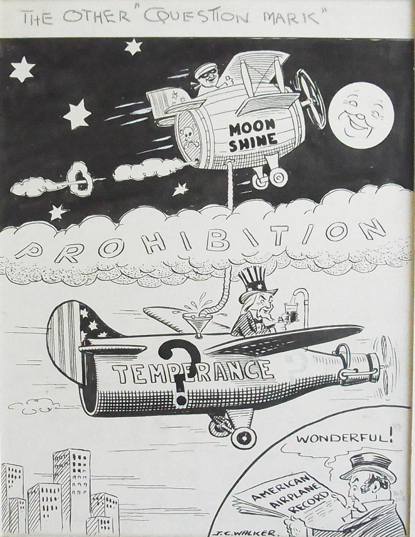 J.C. Walker South Wales Echo Moon Shine Temperance & Pr: J.C. Walker South Wales Echo Moon Shine Temperance & Prohibition Editorial Original Political Illustration Cartoon Newspaper Pen and Ink Drawing Description: J.C. Walker South Wales Echo Moon Shine Te