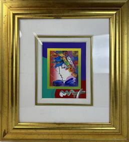 Peter Max Mixed Media Blushing Beauty on Blend Signed Painting 2006 Park West Label and Certificate (1 of 14)